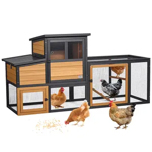 [5-year warranty] PETSFIT Wooden Chicken Coop for 2-4 Chickens, Backyard Coop with Run, 2 Nesting Boxes and 2 Roost Bars,PVC Windows, Easy-Clean 3-Door Access,Weather-Resistant PVC Roof, 6 Ground Stakes