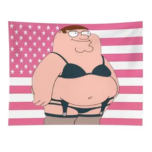 Peter Griffin Pink American Flag Meme Tapestry Polyester Family Guy Funny Wall Hanging for Bedroom Decor, Humor Aesthetic Banner Tapestry Wall Mural