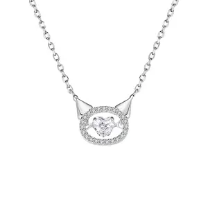 SANRIO Kuromi Beating Heart Necklace - Gothic Kawaii Design with Sparkling Heart Pendant and Cat Ears Charm