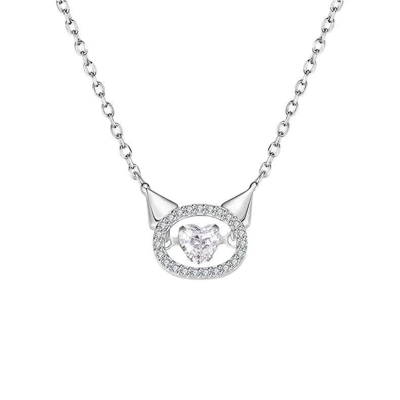 SANRIO Kuromi Beating Heart Necklace - Gothic Kawaii Design with Sparkling Heart Pendant and Cat Ears Charm