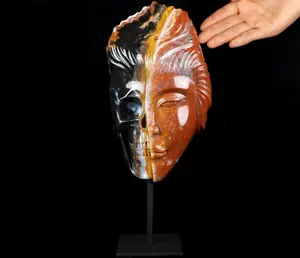 Original 9.4" Black Zebra Agate Carved Crystal Skull, Crystal Healing