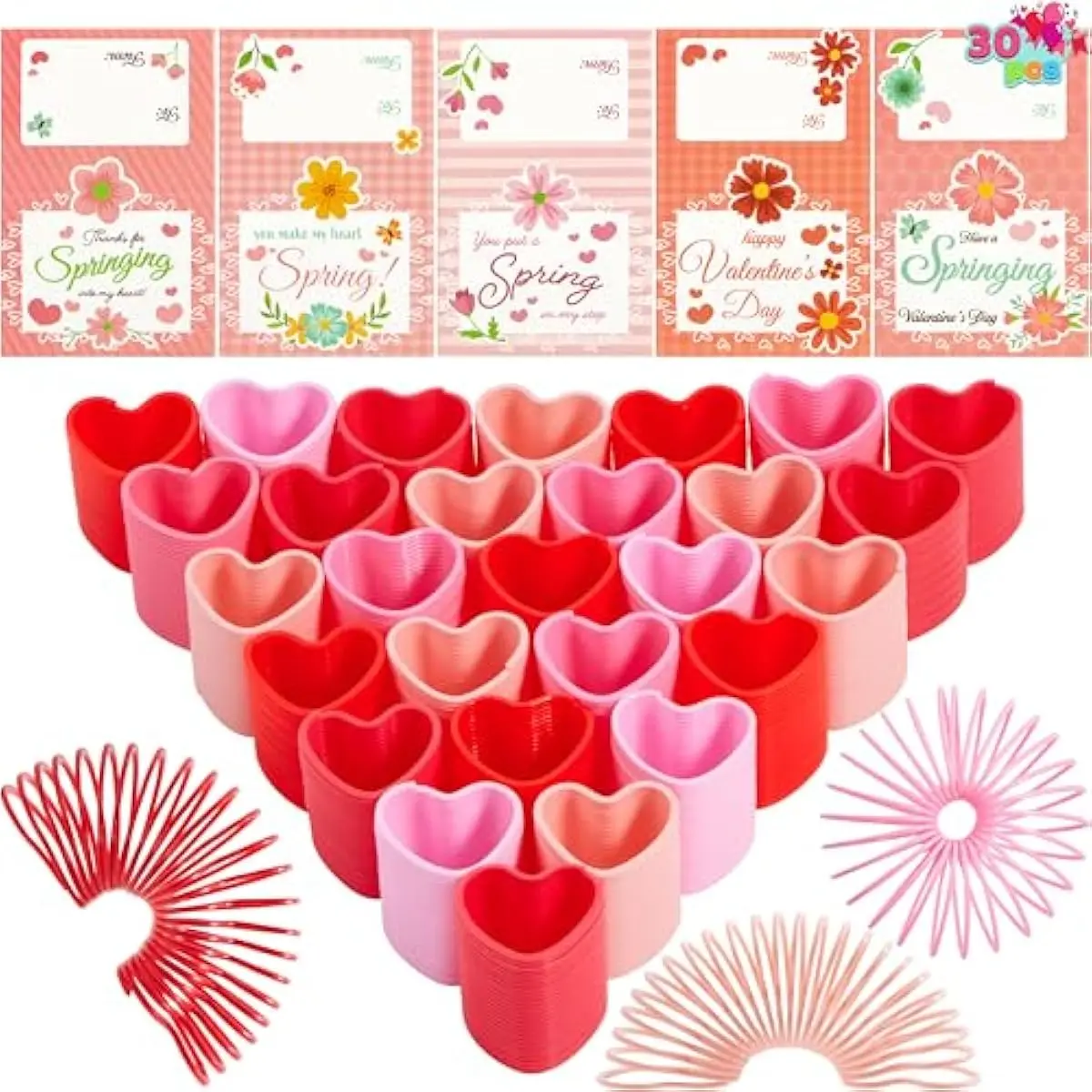 30 Packs Valentines Day Party Favors, Multi-Color Heart Coil Springs Toys, School Prize and Goodie Bag Stuffers, Stress Relief Fidget Toys for Kids Classroom Exchange
