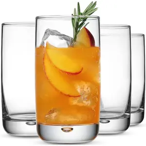 Set of 4 Highball Glasses 16 Oz Collins  Drinking Glass Cups, Bubble Base Glassware for Water, Juice, ,  Pint Glasses, Modern Basic Tumblers.