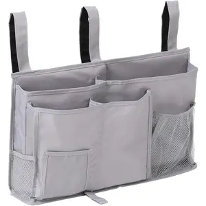 P-SBB035     Bedside Caddy, Hanging Storage Bag Holder Beside Organizer with 8 Pockets for Bunk Dorm Rooms and Hospital Bed Rails, Grey Diaperbag Travel