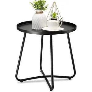 Outdoor Side Tables, Weather Resistant Steel, Small Round End Table for Patio Yard Balcony Garden Bedside Black