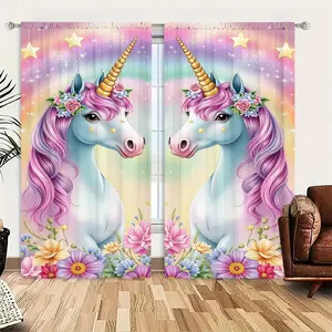 Unicorn Pattern Door Curtain, 1 Set Colorful Unicorn Pattern Door Curtain, Home Decor for Bedroom, Living Room, Kitchen
