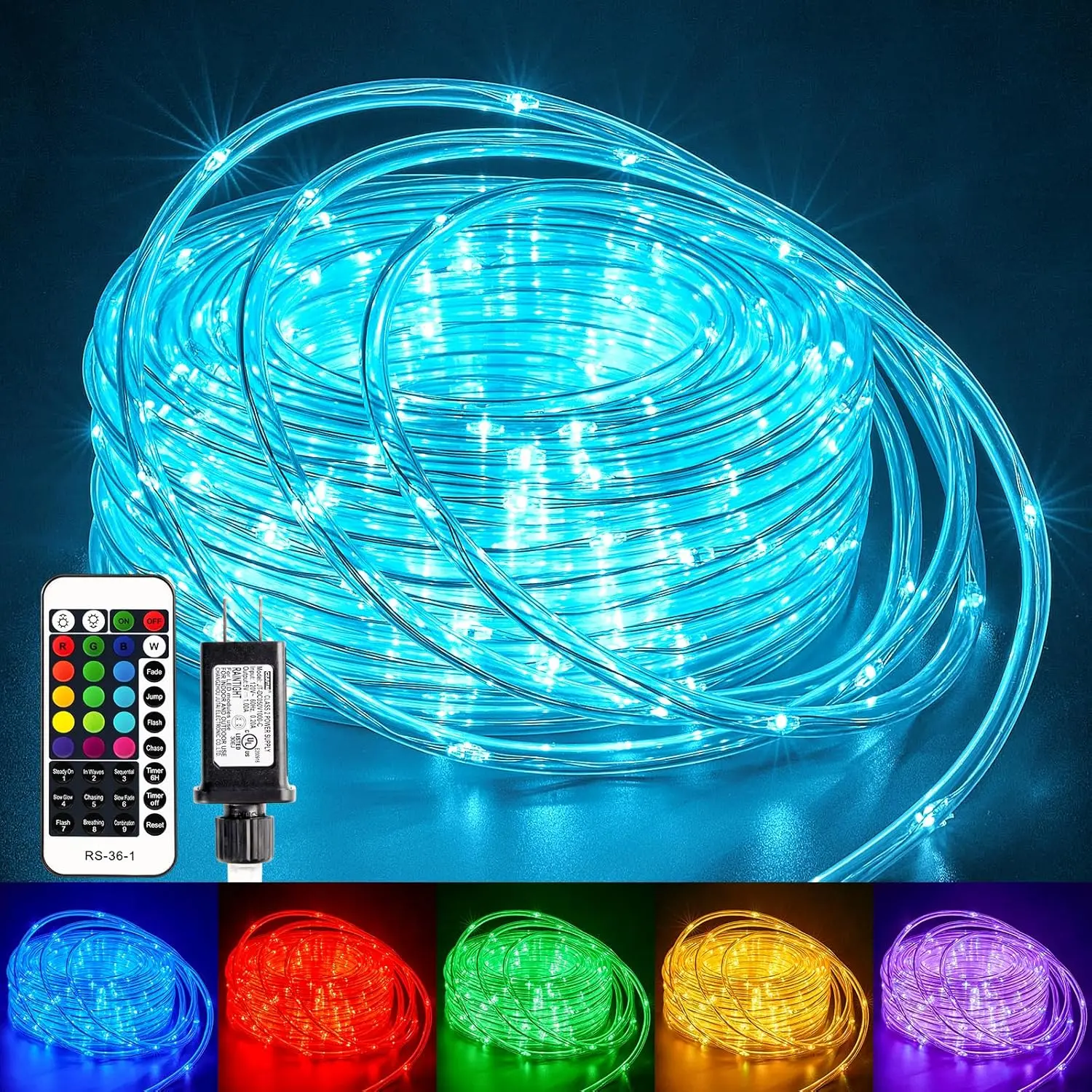 33FT 100-LED Color Changing Rope Lights Outdoor with Plug & Remote, Waterproof 16-Color Ambient/Fairy/Hollywood LED Strip Outdoor, Christmas Decoration Lights for Outside & Bedroom Use, Ambient Light Outdoor