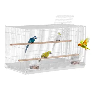 VEVOR Bird Cage, 18 in, Small Parakeet Cage, Sturdy Metal Bird Flight Cage, Travel Birdcage with 2 Perches & 2 Feeding Cups, Parrot Cage for Canaries Lovebirds Cockatiels Budgie Pet Toy, White
