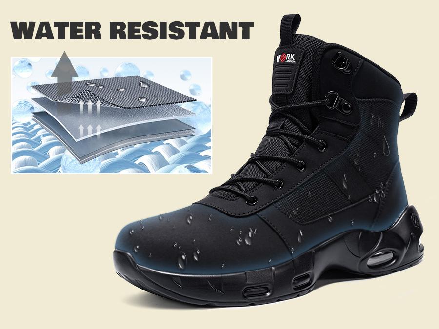 LARNMERN Steel Toe Work Boots for Men | Non-Slip Rainproof Safety Shoes | High Top Tactical Industrial Work Sneakers with Side Zipper