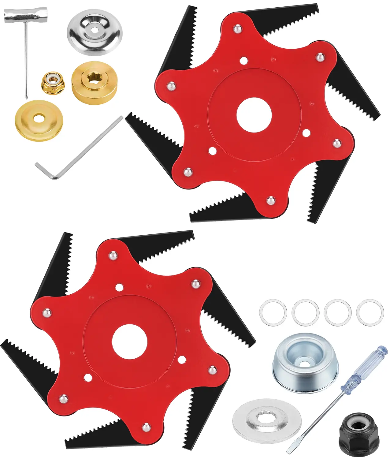 2PCS Steel Trimmer Head 6 Steel 65Mn Razors Trimmer Head, Weed Eater Blades for Brush Cutter, Trimmer, Weed Eater (Adapter Kits Included) HK