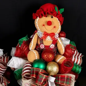 Super Adorable Gingerbread Centerpiece Set with Festive Red Hat and Decorative Ornaments for Christmas Decor
