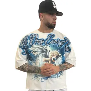 Oversized Heavy Cotton Graphic Pullover – white Blue Angel Ski Design
