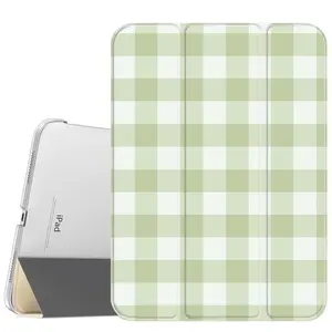 Green Plaid Case for iPad A16 2025 / iPad air 6/ iPad mini 6, Slim Stand Cover with Soft Translucent Frosted Back Pencil Slot, for Samsung Galaxy Tab S9 Tablet Cases