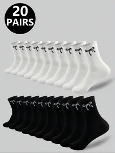 Teen Socks, Bow Pattern Socks, Unisex Mid-Calf Socks, Comfortable Sports Socks, Athletic Running Socks, Running Socks, Versatile Student Socks