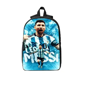 Leo Messi Argentina National Team 17" Laptop Backpack, Durable Polyester with Breathable Shoulder Straps, Two-Way Zippers & Side Pockets, Ideal for School, Travel & Football Fans