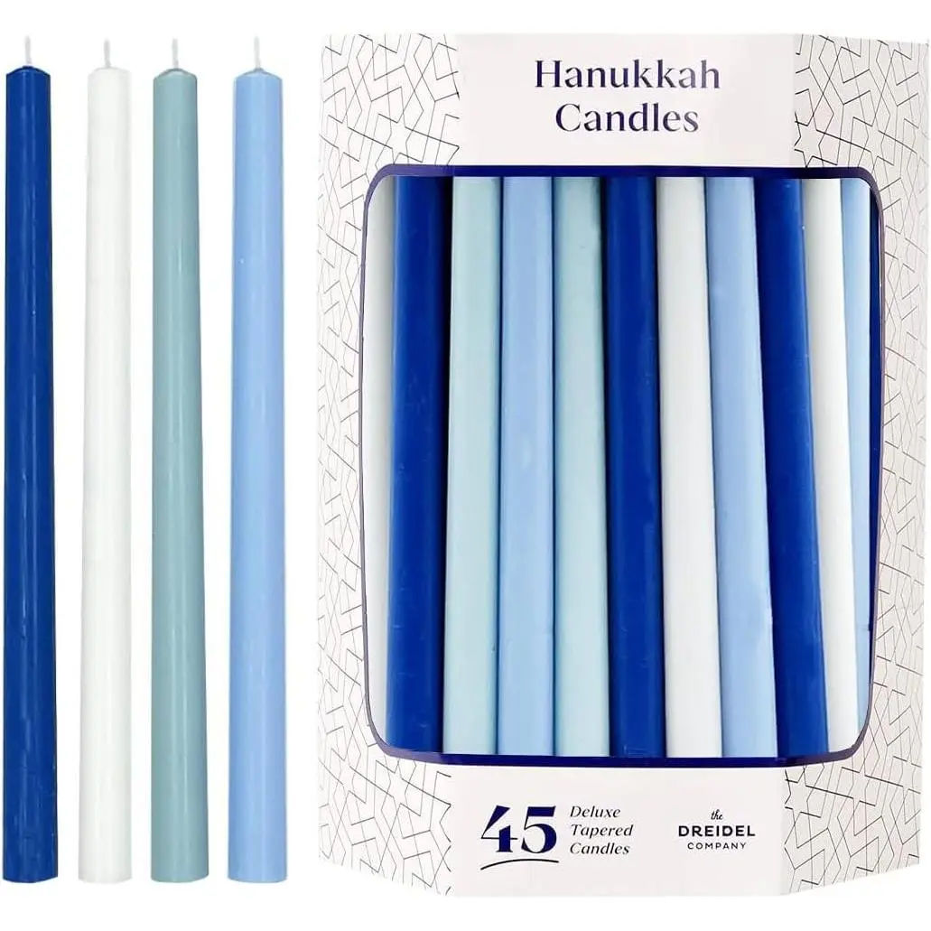 Pastel Blue & White Deluxe Tapered Hanukkah Menorah Candles - 45-Minute Burn Time for All 8 Chanukah Nights, Home Decoration, Home Supplies