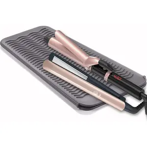Hair Iron Mat & Pouch, Professional Heat Resistant Mat for Flat Iron and Curling Iron, Portable Travel Silicone Hair Straightener Mat and Cover for Hair Styling Tools