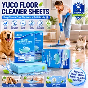 [YUCO] Floor Cleaner Sheets Pet Friendly Odor Eliminator Deep Clean Fast Dissolve Cleaning Tablets Remove Tough Stains Pet Odors Dirt Build Up Fresh Scent No Residue Safe for Dogs Cats Hardwood Tile Laminate Floors 30PCS