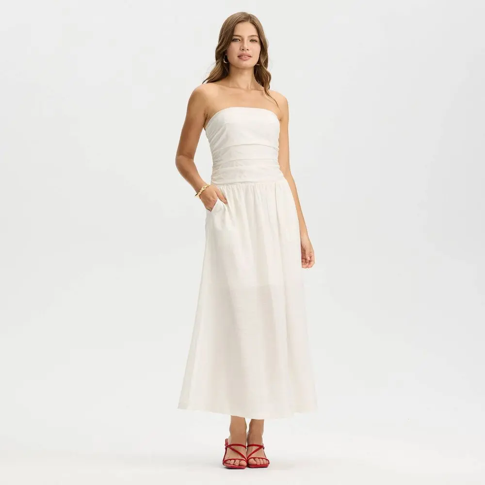 Women's Strappy Sleeve Woven Lightweight Nylon-Rayon Fabric Midi A-Line Dress with Zipper - A New Day, Casual, Strapless, Evening, Style