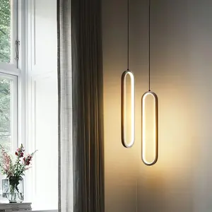 Modern LED Dual-Head Pendant Light, Simple Line Design Ceiling Chandelier, Adjustable Three-Light Sources