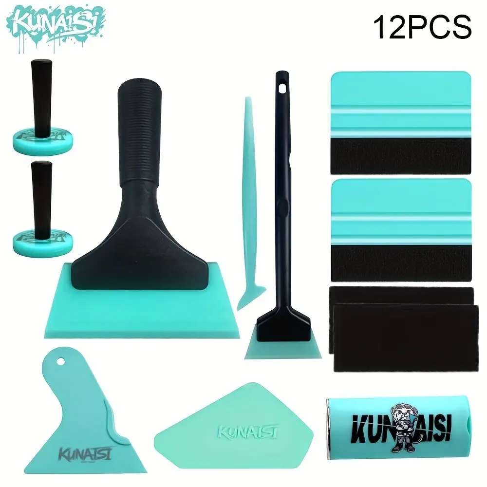 12pcs automotive vinyl film installation accessories, including automotive film magnetic locator, PPF water scraper, window scraper, edge sealing tool, felt scraper, etc., suitable for automotive film application and furniture film application. Car Film