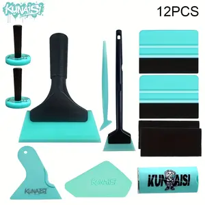 12pcs automotive vinyl film installation accessories, including automotive film magnetic locator, PPF water scraper, window scraper, edge sealing tool, felt scraper, etc., suitable for automotive film application and furniture film application.