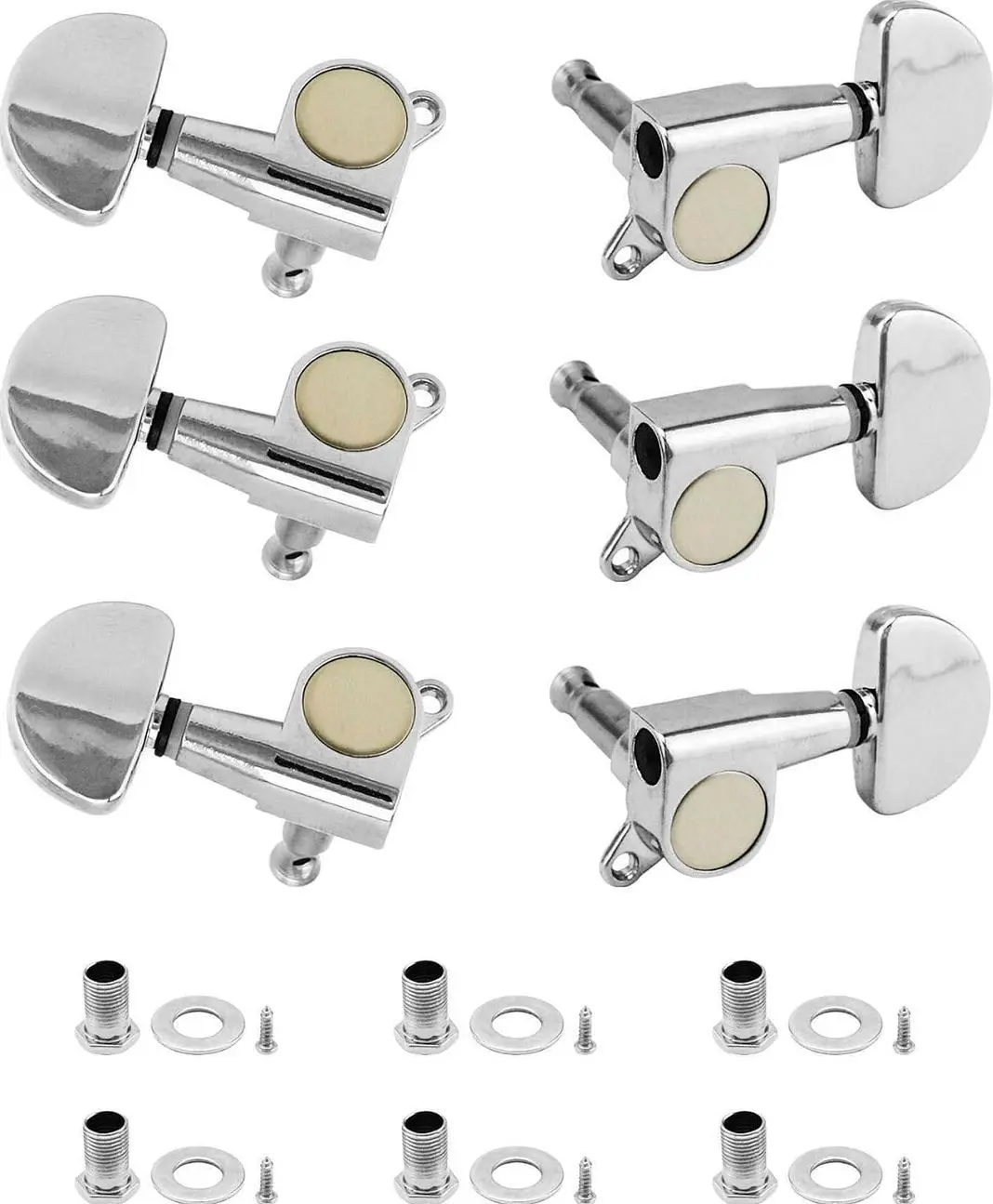 6-Pack Guitar Tuning Pegs - Universal 3L+3R Machine Heads Knobs Tuning Keys for Acoustic and Electric Guitars - High Quality Zinc Alloy Metal Tuners with Installation Accessories