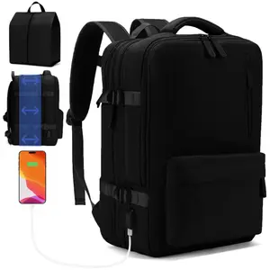 Expandable Carry-On Backpack and Shoe Bag Set– Airline-Approved Personal Item for Travel – 180° Open ,Lightweight, Water-Resistant, Foldable Bag with Multiple Compartments 40L– Ideal for Business, Weekend Trips, Gym, or Underseat Use