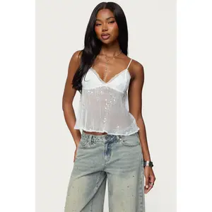 Sequin Sheer Mesh Babydoll Top