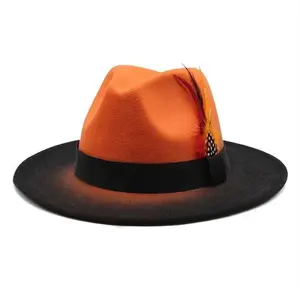 Gradient Feathered Fedora Hat- Orange
