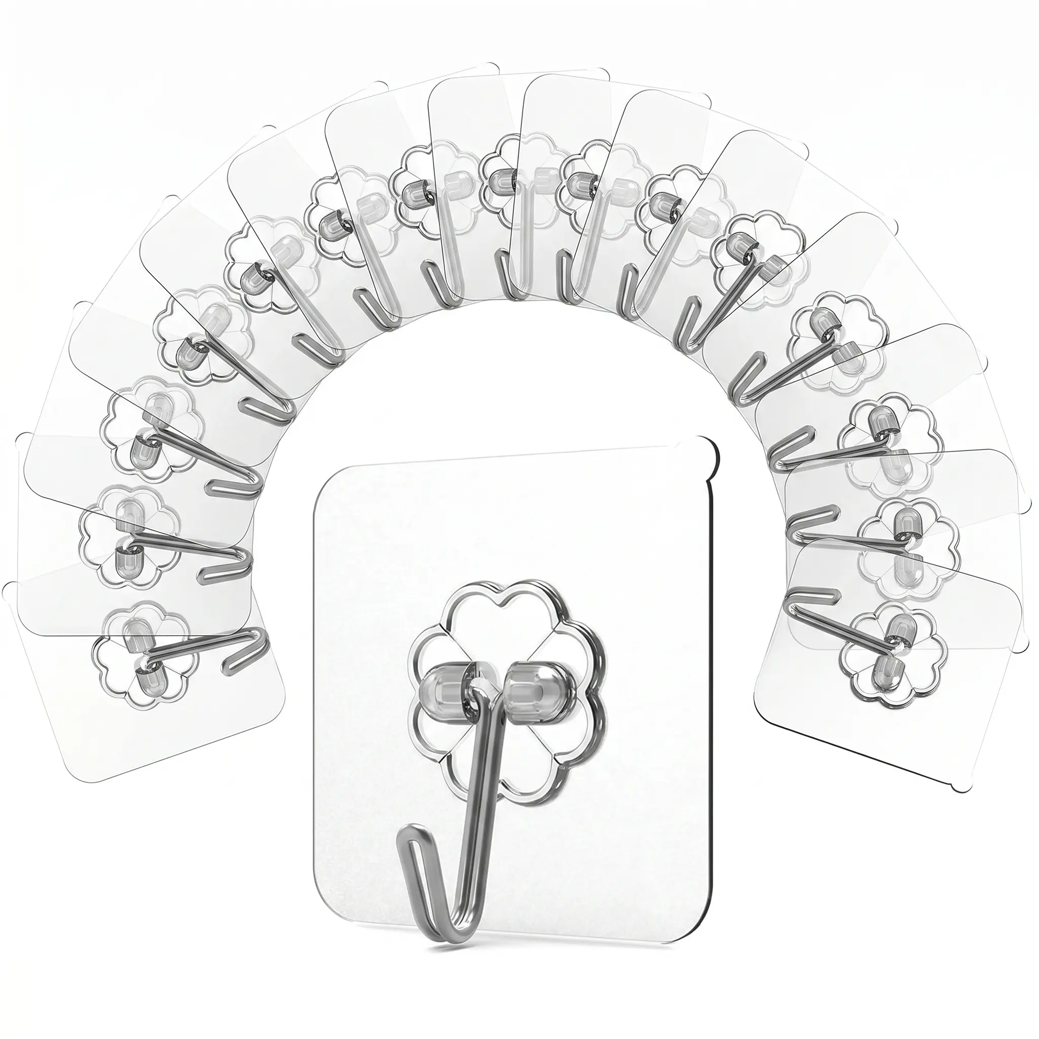 20 Pack Adhesive Heavy Duty Wall Hooks for Hanging, Removable Sticky Ceiling, Transparent Shower Hooks, Water & Oil Proof Strong 22lb(Max) Door Coat clover hooks