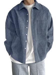men's solid button front corduroy shirt, regular fit casual long sleeve collared top for spring & fall, men's clothes for daily wear