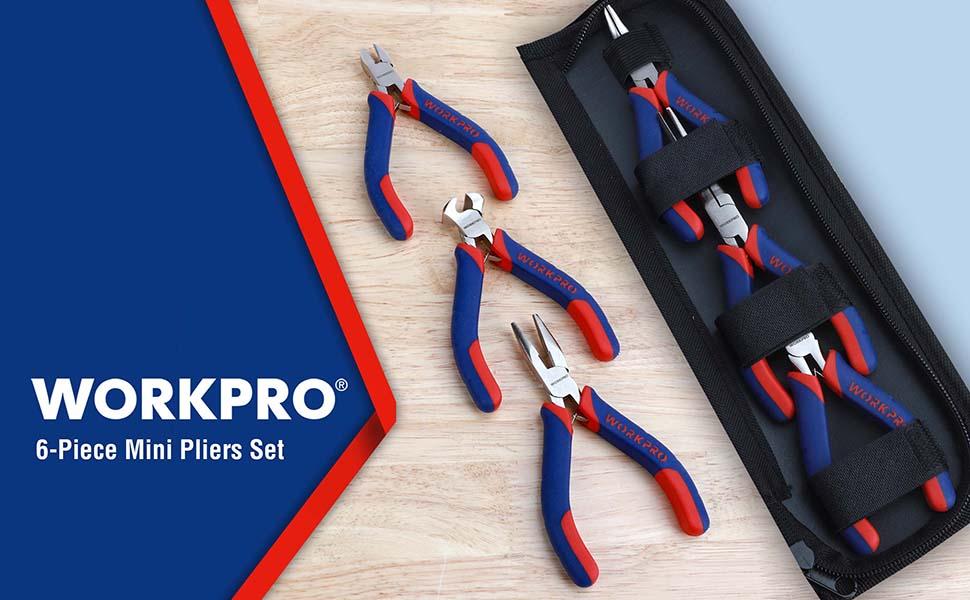 #fathersdaygift WORKPRO 6-piece Mini Pliers Set - Needle Nose, Diagonal, Long Nose, Bent Nose, End Cutting and Linesman, for Making Crafts, Repairing Electronic Devices, with Pouch
