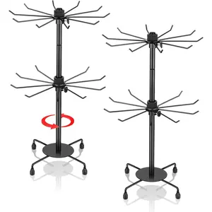 2 Pcs 2 Tier Rotating Necklace Display Stand Jewelry Rack Keychain Holder for Vendor (Black)