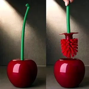 Creative Toilet Brush 1pc Creative Cherry-Shaped Novelty Toilet Brush with Holder, Reusable Freestanding Plastic Bathroom Accessory, Multiple Components, Toilet Brush Set