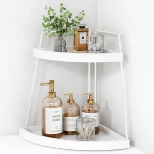 White 2 Tier Corner Bathroom Counter Organizer, Bathroom Countertop Shelf Organizer for Kitchen Sink, 2 Tier Makeup  Tray for Dresser Tops Decor, Corner Shelf for Girls Bedroom (White)