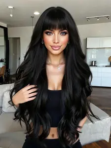 34-Inch Bang Long Wavy Wig, Heat-Resistant Fiber Hair, Natural Look Big Wave Women's Wig, Suitable for Daily Wear, Parties, Role Play
