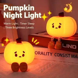 The Friendly Halloween Pumpkin Night Light K-1165 - Warm Lighting Double Fun Squishy Sensation 3 Brightness Levels Perfect for Sleep & Stress Relief USB Decor ，Little Pumpkin night Lamp Rechargeable