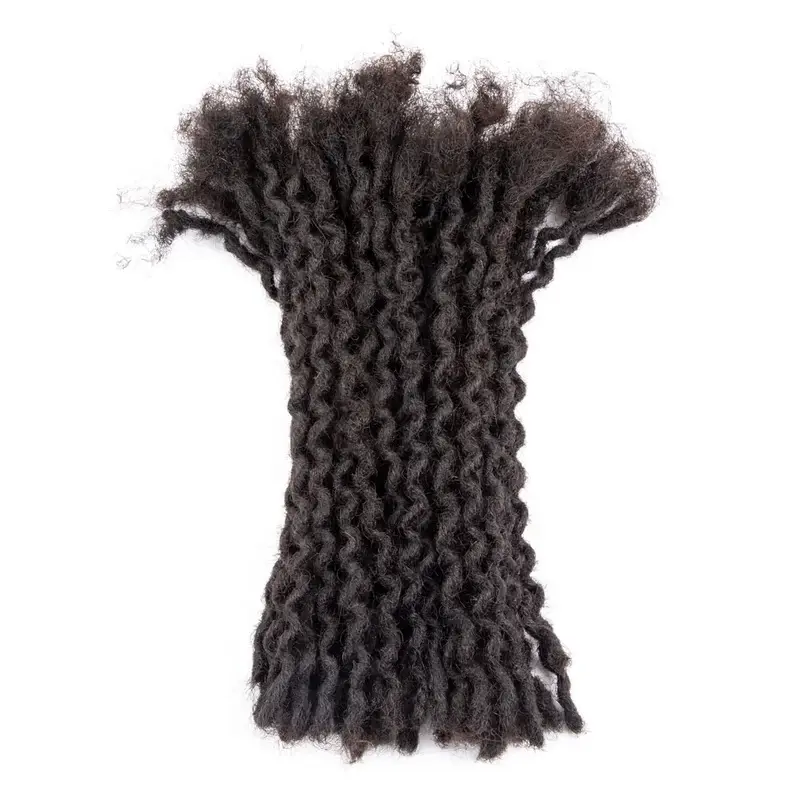DAIXI Curly Wave Dreadlocks Extensions, Afro Human Hair Handmade Crochet Locs For Men and Women, 0.4cm Thickness