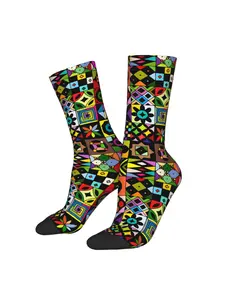 1 Pair Men'S Novelty Socks, Abstract Geometric Pattern, 95% Polyester 5% Elastane, Knit Fabric, All Over Print, Hand Wash/Dry, Patchwork Print Socks