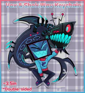 Vox&Shok.Wav Keychain Vox and the best and biggest demon shark in the world. 3.5 in keychain double sided keychain Acrylic Charms Accessories Standee