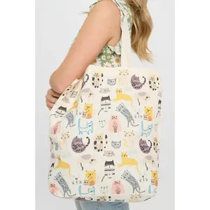 COLORFUL CAT PRINT TOTE BAGS
