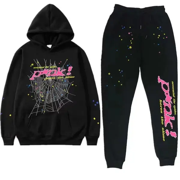 Men's 2-Piece Hip Hop Spider Hoodie Tracksuit, Y2k Pullover Sweatshirt Set, Black | Couple-Matching Design
