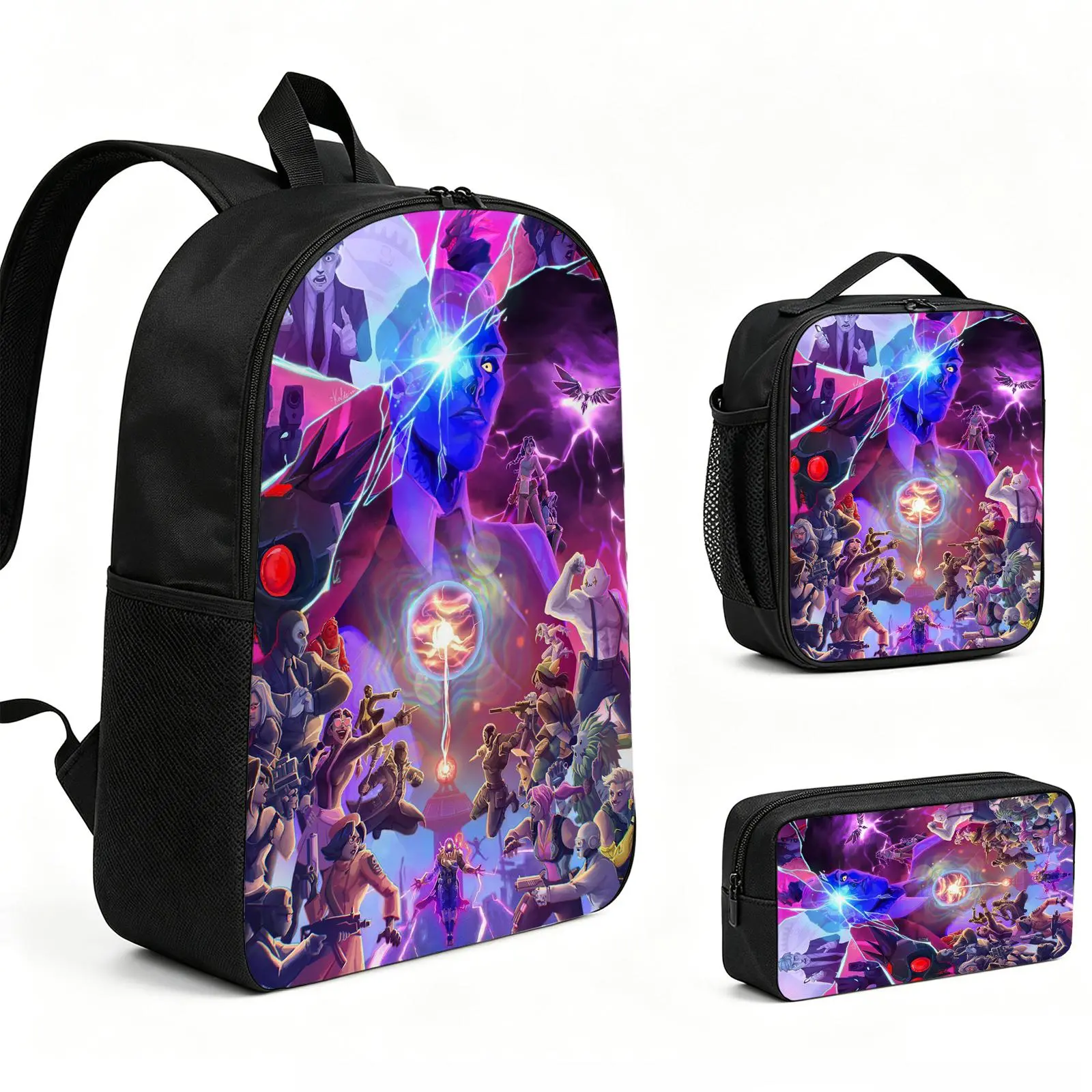 Fortnite Backpack 3pcs Set with Vibrant Print, Durable School Bookbag with Insulated Lunch Tote and Pencil Bag for Teens Boys Girls, Multi-Functional Laptop Travel Daypack Gift for Kids L-32