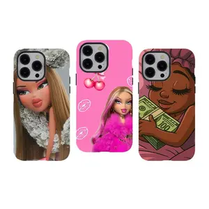 [No magnetic]  Bratz Dolls Pink & Cash Phone Cases,Y2K Baddie Aesthetic Aesthetic Dual-Layer design phone Cover,for iPhone 17 16 15 14 13 12 11 8 7 for Samsung Series,Durable Shockproof Protective hard Cover,perfect gift for her