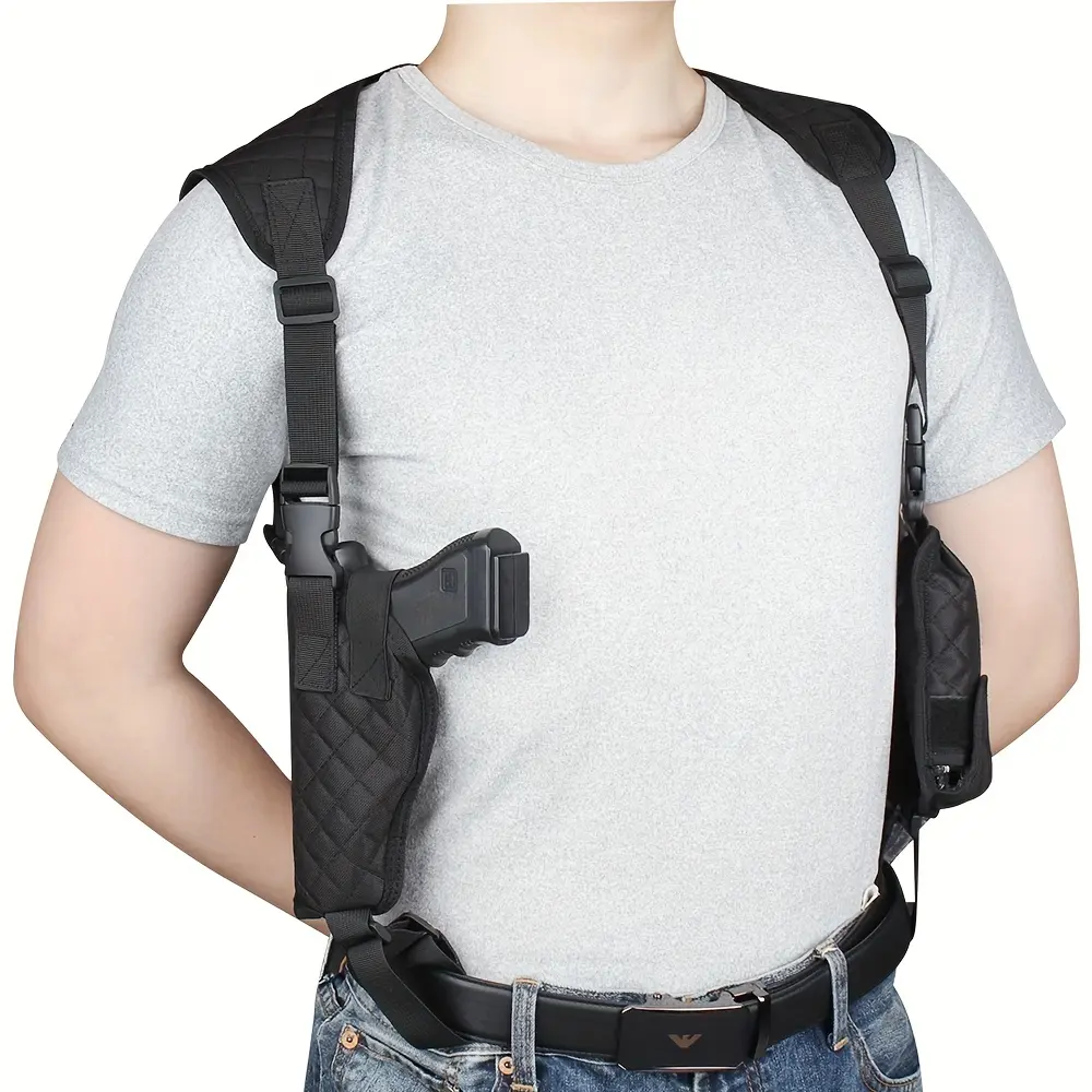 Concealed Carry Holster with Ambidextrous Pistol Pockets, Durable Nylon, Adjustable Shoulder Strap, Stylish Gun Stand & Safety Fixing Device for Outdoor Activities, Hunting