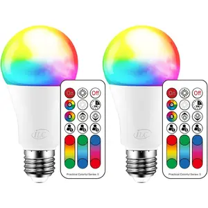 iLC Color Changing LED Light Bulb 120 RGB Colors 2700K Warm White 70W Equivalent RGBW with Remote Control DIY Strobe LED 10W A19 E26 Screw Pack of 2