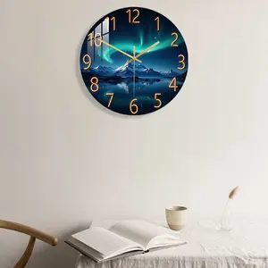 Snow Mountain Aurora Acrylic Wall Clock, Silent Movement, Perfect for Kitchen, Study, Classroom, Office, Birthday Gift