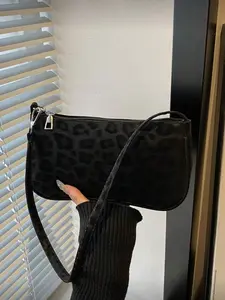 Women's Vintage Velvet Leopard Print Shoulder Bag, Perfect for Dates, Outdoors, and Parties, Stylish and Versatile Handbag, Crossbody Shoulder Bag
