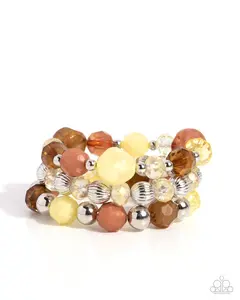 Colorful Collection - Yellow Brown Silver Stretchy Bracelet Stack - Paparazzi